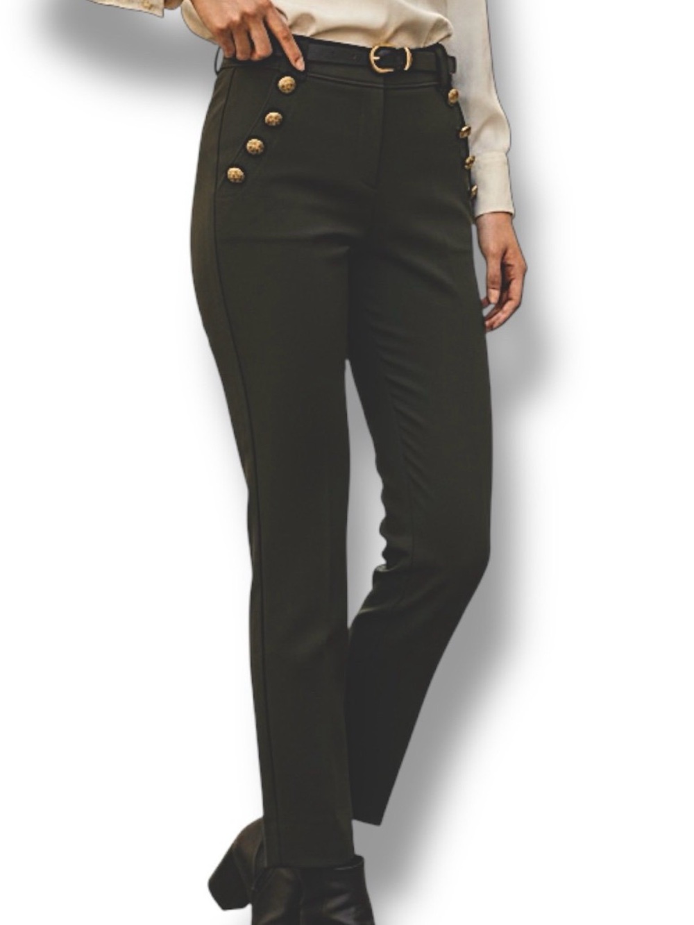 White House Black Market NWT Jolie Button Straight Lux Pants Sergeant Green 8R